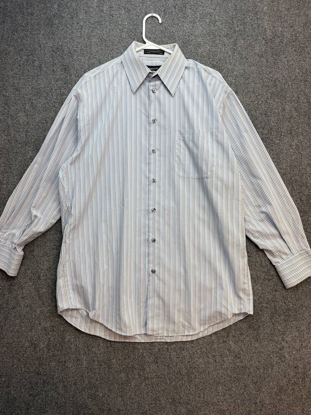 Claiborne Mens 16 32/33 Blue Gray Striped Wrinkle Free Cotton Dress Shirt